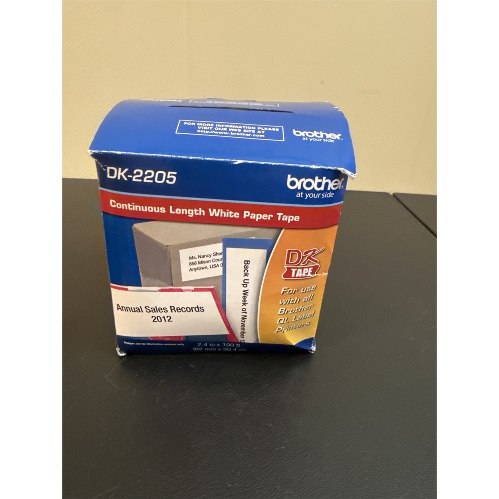 Brother DK-2205 Label Printer Labels Black On White 2.4"x100ft. New